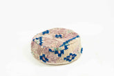 Round Boujad Pillow Cover in Pink, Blue, and Cream with Abstract Floral Pattern