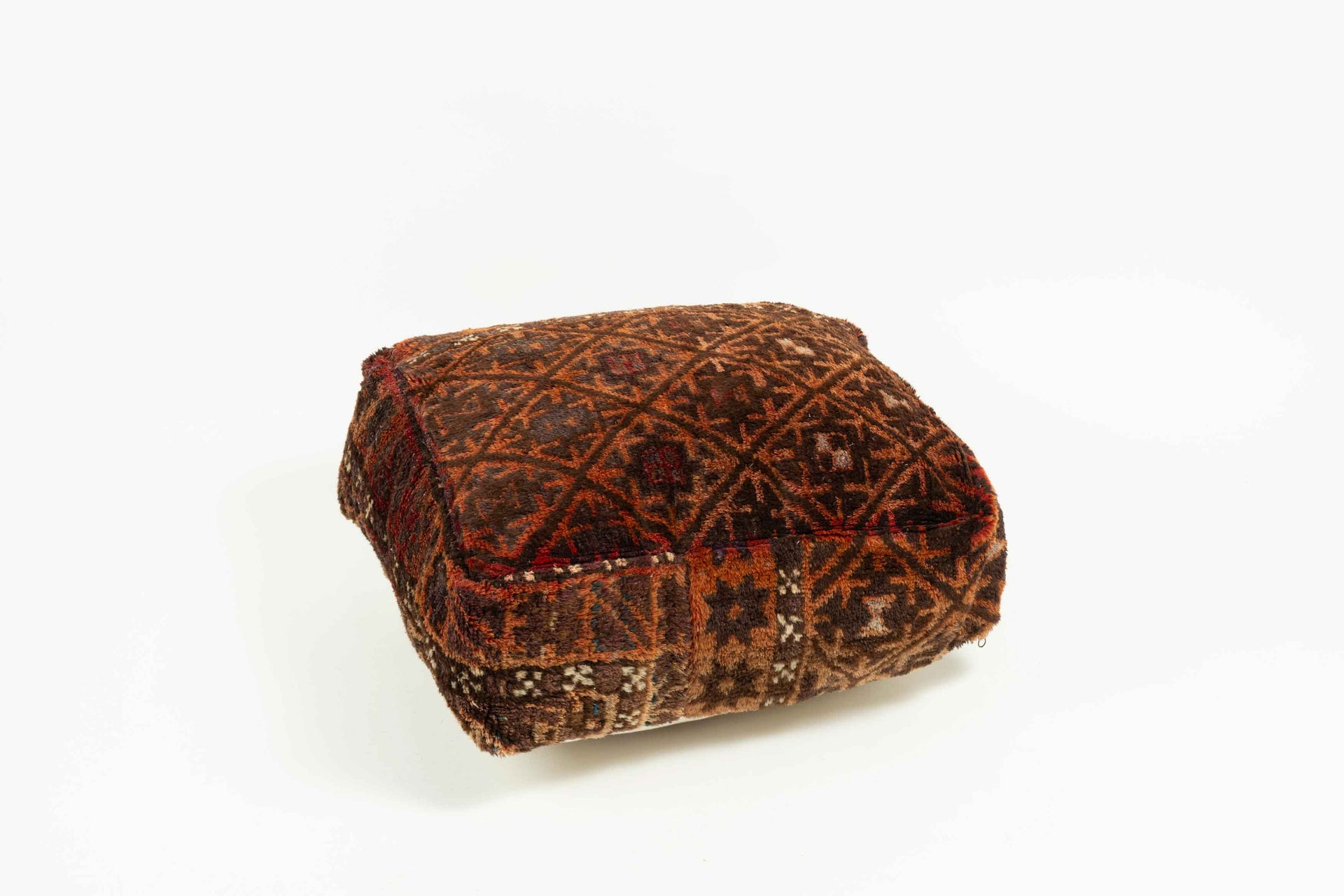 Square Boujad Pillow Cover in Deep Red and Brown with Tribal Floral Pattern
